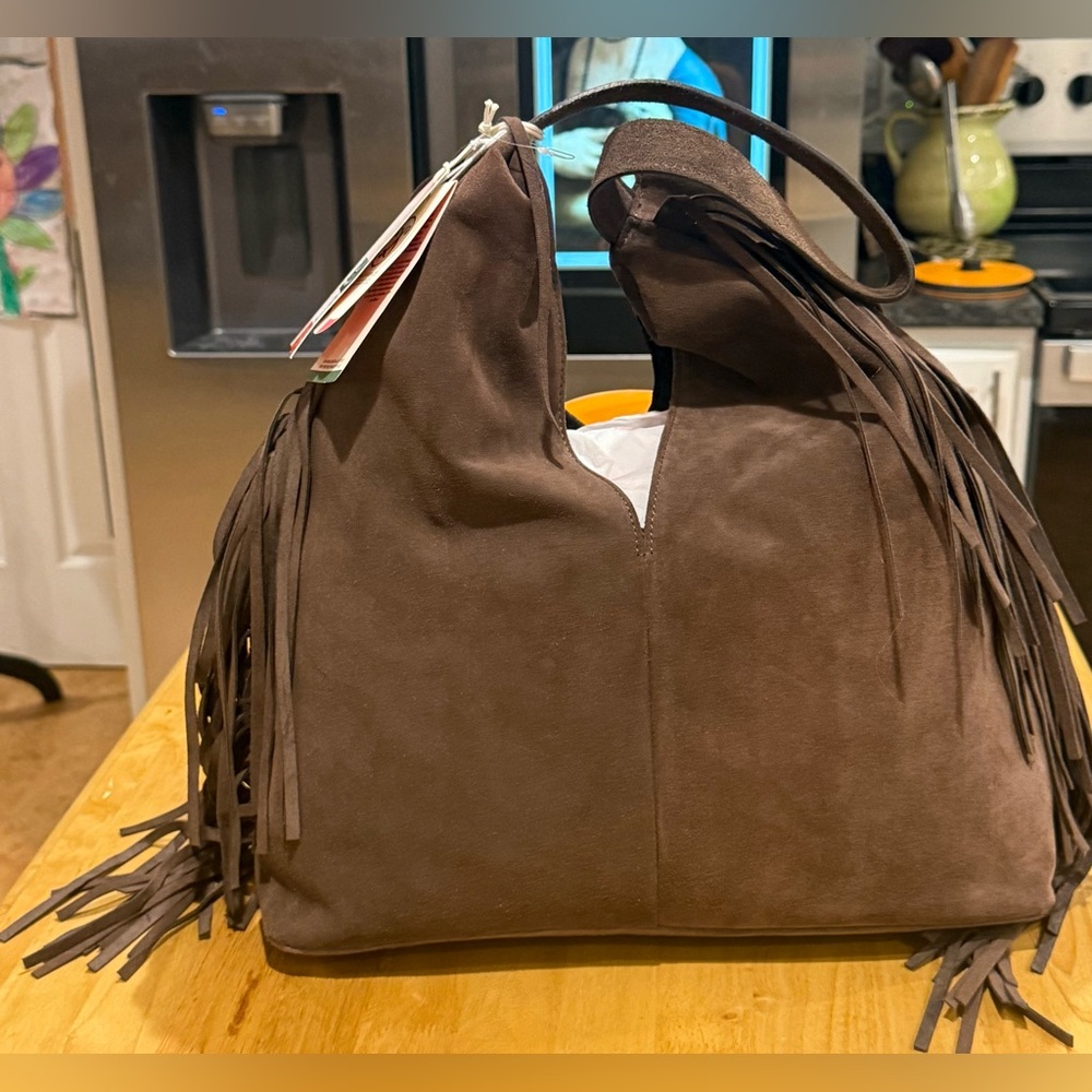 NWT Divina Firenze Genuine Leather Brown Suede Fringe Shoulder Bag - Picture 2 of 15
